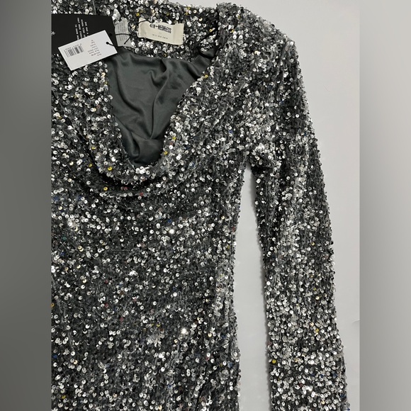 NWT - gorgeous sequin 4th + Reckless silver long sleeve mini dress - size M - Picture 9 of 16